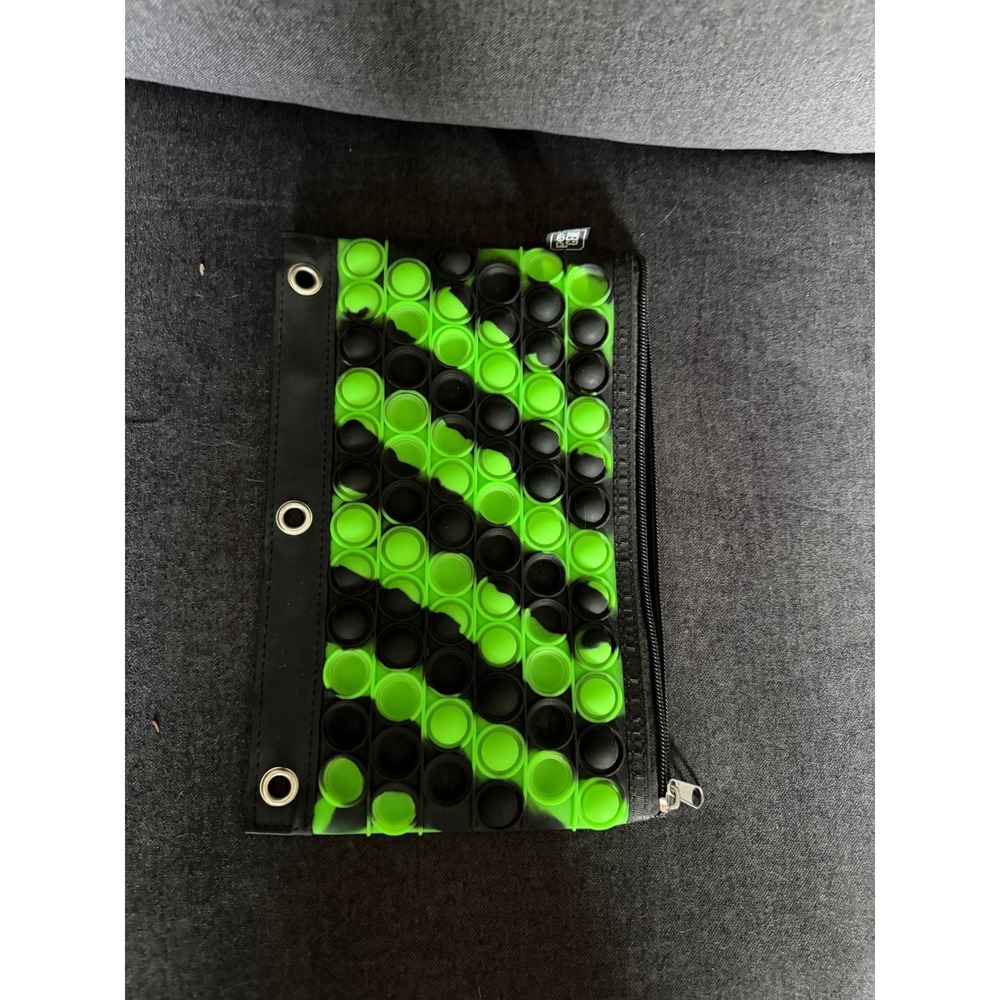 Pop It Fidget Pencil Pouch 3 Ring Binder Bag Green Black Stripe Sensory Toy